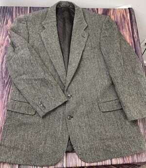 Harris Tweed Blazer Gray Vintage Wool Herringbone Suit Jacket Mens Size 44